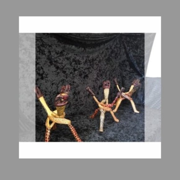 Lot 3 Vintage Carved Wood Bowl Stand Braided Intertwined African Elephant - Picture 3 of 11